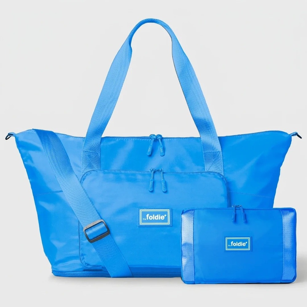 The Foldie Travel Bag Zip Closure Foldable Expandable Carry-On Tote Azure Blue